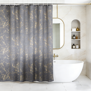 Rideaux <span class=keywords><strong>de</strong></span> <span class=keywords><strong>douche</strong></span> en marbre <span class=keywords><strong>blanc</strong></span> doré, design scintillant, 12 crochets, polyester imprimé <span class=keywords><strong>or</strong></span> métallisé unique <span class=keywords><strong>et</strong></span> moderne, imperméable, lavable en machine - Product Image 6