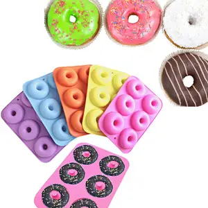 6-Cavity yuvarlak silikon Donut yapma makinesi bulaşık makinesinde yıkanabilir yapışmaz silikon Donut kalıp fırın tepsisi