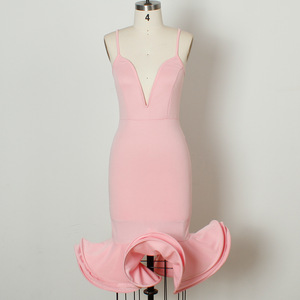 Vestido de Talla Grande para Mujer, Color Rosa, Sin Mangas, Cuello en V Profundo, Largo hasta la Rodilla, Corte Entallado, Vestido de Noche Elegante para Fiesta - Product Image 5