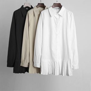 Vestido Camisero Plisado Blanco de Manga Larga para Mujer, Vestido Mini Casual <span class=keywords><strong>con</strong></span> Cuello Vuelto y Botones, <span class=keywords><strong>Falda</strong></span> Camisera de Oficina <span class=keywords><strong>con</strong></span> Corte en A para Dama - Product Image 6