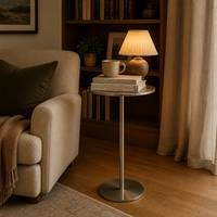 Table d'appoint moderne et élégante à piétement fin, en métal argenté brossé, haut de gamme, pour le salon, décoration intérieure