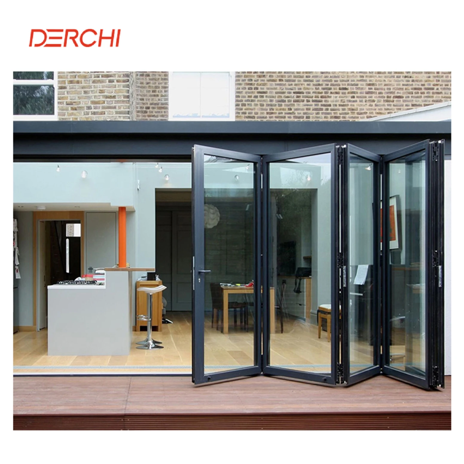 Customized Patio Aluminum Double Glass Bi Folding Doors Accordion Folding Doors For Sales