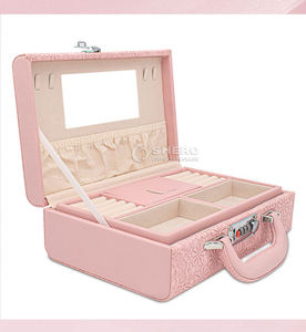 Boîte de rangement à bijoux de voyage portable en cuir PU rose personnalisée, élégante, pour boucles d'oreilles, colliers, organiseur de bijoux pour fille - Product Image 2