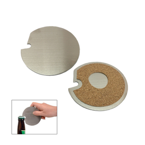 Regali promozionali In Metallo di Forma Rotonda Spazzolato Argento Sottobicchiere In Acciaio Inox Con Apribottiglie - Product Image 1