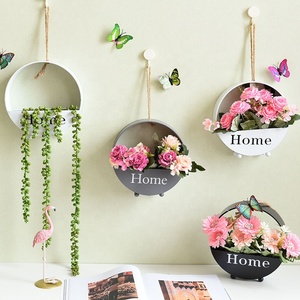 Maceta colgante de pared de forma redonda, maceta de hierro artístico para flores de estilo parisino, <span class=keywords><strong>cesta</strong></span> con asas de cuerda trenzada - Product Image 2