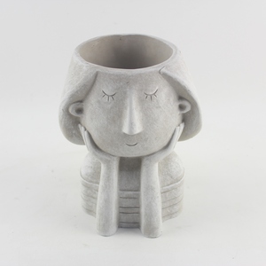 Pot de fleurs moderne en ciment, design visage de fille, pour intérieur et extérieur, statue décorative pour la maison - Product Image 1