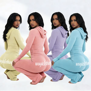 Custom Gym Fitness Yoga Wear Vendor – Thumb Hole Zip Up <b>Jacket</b> & Sports Pants Women’s 2 Piece <b>Workout</b> Set Wholesale - Product Image 2