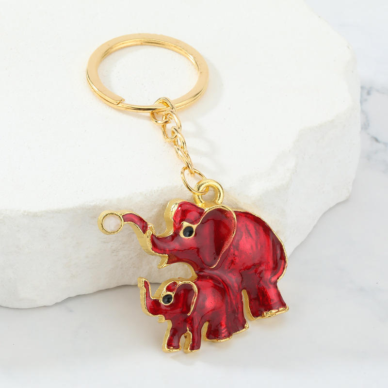 Cute Female Elephant Keychain Animal Enamel Metal Key Chains Baby