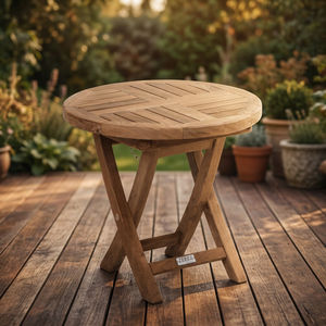 Table de salle à manger d'extérieur moderne ronde pliable en teck massif OEM avec garantie, assemblage non requis - Product Image 3
