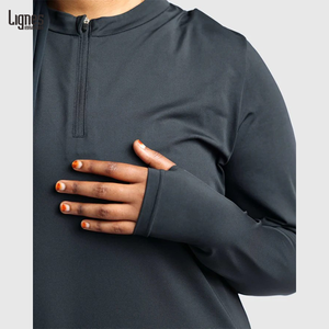 Haut <span class=keywords><strong>de</strong></span> Sport Zippé à Col Rond <span class=keywords><strong>pour</strong></span> Femmes Musulmanes, Design Personnalisé, Vêtement <span class=keywords><strong>de</strong></span> Sport Modeste Traditionnel, Couleur Unie, Tenue Sportive - Product Image 4