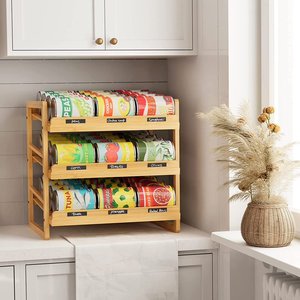 Bamboo Can <b>Rack</b> Organizer 3 Tier Stackable Can Storage <b>Rack</b> with Label Sticker Marker Pen Organizer for Kitchen Cabinet Pantry - Product Image 4