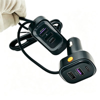 Cargador de Coche de Carga Rápida de 66 W con Cable de Extensión, Enchufe USB Tipo C Múltiple, Adaptador de Cargador de Teléfono para Asiento Trasero de Vehículo