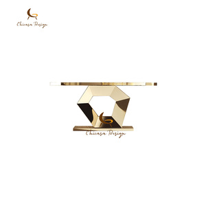 Mesa <span class=keywords><strong>Consola</strong></span> de Lujo <span class=keywords><strong>con</strong></span> Acabado Brillante, Mesa de Entrada para Pasillo, Acero Inoxidable Dorado <span class=keywords><strong>con</strong></span> <span class=keywords><strong>Espejo</strong></span>, Mesa <span class=keywords><strong>Consola</strong></span> para Sala de Estar - Product Image 2