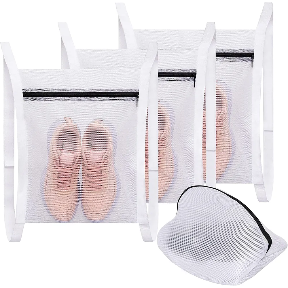 Wholesale custom zipper durable organizer dry white mesh washing shoe sneaker laundry bag bucket