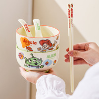 Service de table en céramique à motifs de dessins animés pour enfants, comprenant assiette, bol, cuillère et baguettes, ensemble de vaisselle en porcelaine mignon
