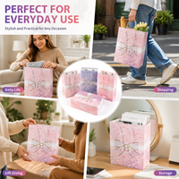 Sac cadeau personnalisé rose et bleu dégradé, sac en papier avec nœud doré et logo, épais et durable pour mariage et fête