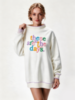Sweat-shirt tendance pour femmes à col montant, longueur allongée, logo brodé personnalisé, chemises décontractées pour femmes