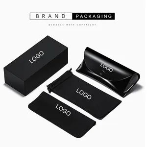 Pu Leather Classic Eyewear Custom Logo Glasses Case With Logo Packaging Eyeglasses Cleaning Cloth Glasses Bag Pouch