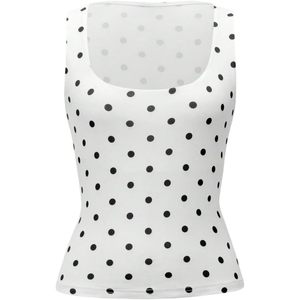 FOXA Women's Polka Dot Tank <b>Top</b> <b>Sleeveless</b> Square Neck Crop <b>Top</b> Ruched Breathable <b>Knitted</b> Spandex Polyester - Product Image 1