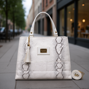 Ikia Fana Bolso de mano de lujo para mujer con diseño de serpiente blanca, gran capacidad, correa para el hombro en forma de cruz - Product Image 2