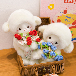 Rose Lamb Plush Toy with Flower <b>Hat</b>, Red <b>Purple</b> Stuffed Animal Doll Pillow, Creative Bouquet Couple Gift Wholesale - Product Image 2