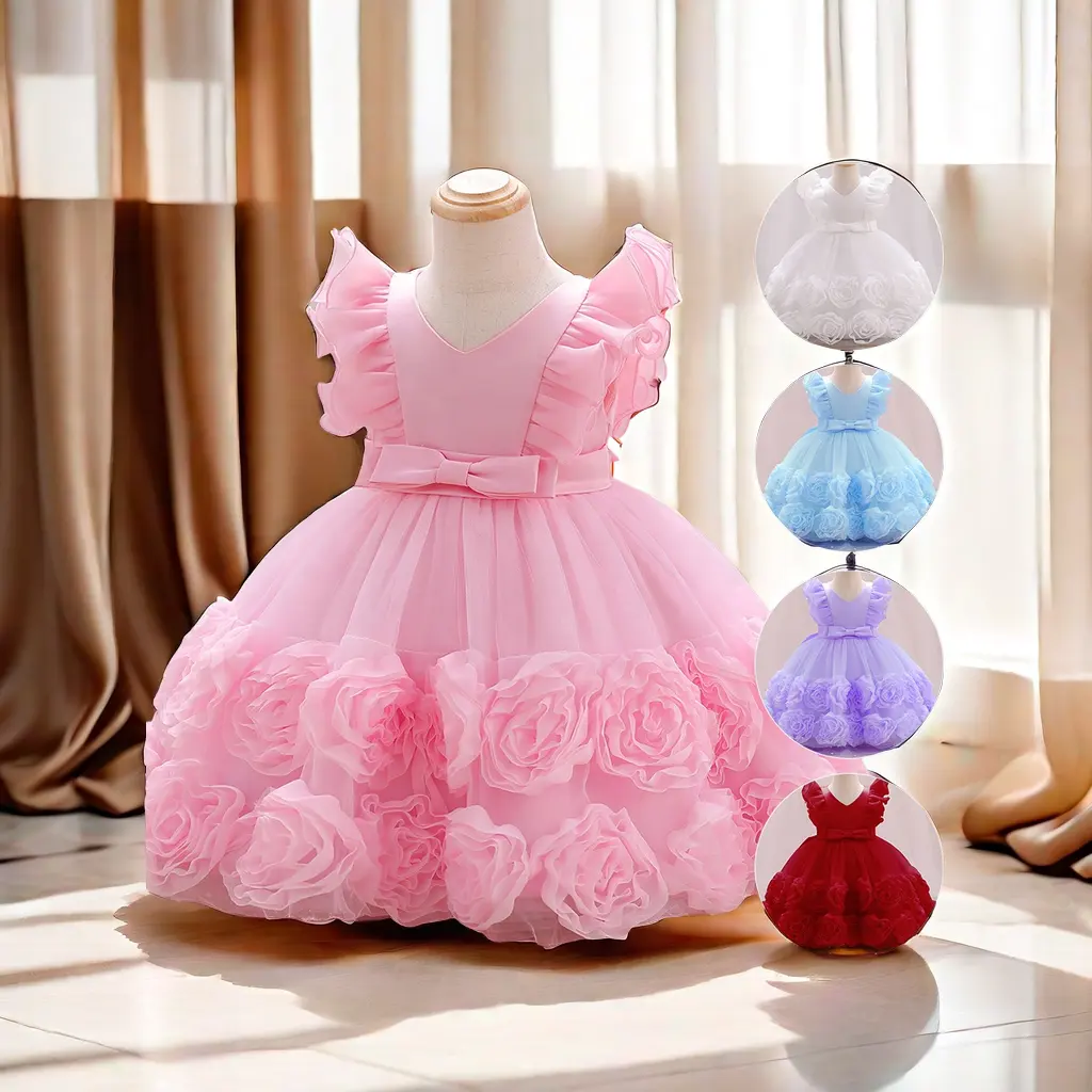 Yaz çocuk elbise koleksiyonu kraliçe yeni trendleri prenses topu elbiseler kızlar için bebek doğum günü partisi tulumları 3 yaşında
