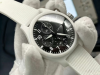 Montre mécanique automatique de luxe pour homme, de haute qualité, avec boîtier en céramique blanche, bracelet en caoutchouc, chronographe, calendrier et affichage de la semaine