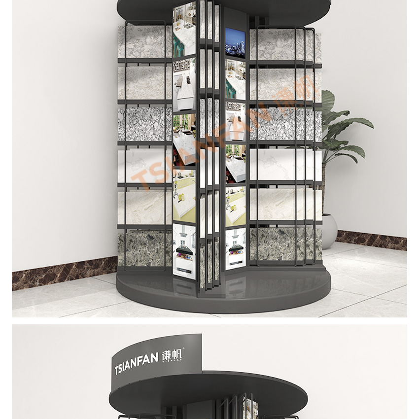Tsianfan Design Metal Display Turning-Page Marble Granite Stone Quartz Floor Rack Porcelain Ceramic Tile Wing Display Stand