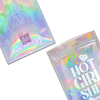 Sacs à fermeture éclair en Mylar holographique transparent personnalisés avec fenêtre, impression laser sur le côté avant