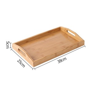 Bamboo Serving <b>Tray</b> Natural Color Rectangular With Handles For <b>Tea</b> Coffee Snack Fruit Outdoor Use - Product Image 4