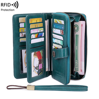 Dompet kulit PU wanita, kapasitas besar mewah Multi Organizer kartu kredit pemegang kartu kredit pemblokir RFID