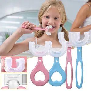 Cepillo de dientes para niños en forma de U 360 grados, mordedor infantil, cepillo de dientes para bebés, cepillo de silicona para niños pequeños, limpieza de cuidado bucal