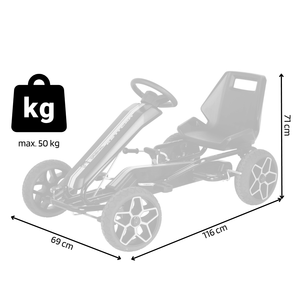 KETTLER KETTCAR EVOLUTION Black Kids Going Kart for 5-12 Year Olds Max 50kg Brake Clutch Gear Freewheel <b>Puncture</b>-<b>Proof</b> <b>Tires</b> - Product Image 2