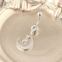 Anneaux de nombril pendantes en acier chirurgical inoxydable avec zircon cubique, barre pour piercing de nombril pour femmes et filles, bijoux de piercing corporel, or rose, argent