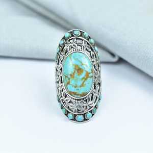 Handmade Turquoise Sterling Silver <b>Adjustable</b> <b>Ring</b> Natural Gemstone Jewelry for Women Wholesale - Product Image 1