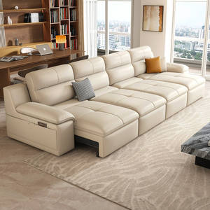 Divano Letto Elettrico in Vera Pelle, Stile Italiano Minimalista, per Soggiorno, Dritto, a Due e Tre Posti, Nuovo Design Retrattile Tutto-in-Uno - Product Image 3