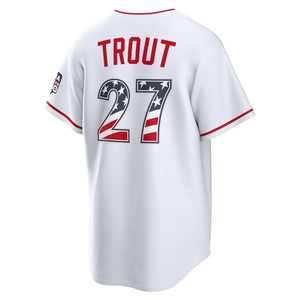 2026 Los Angeles USA 250 Kaos Jersey Baseball Empat Juli Pakaian Kustom Bordir Jahitan Seragam # 9 Neto # 27 Ikan Trout - Product Image 3