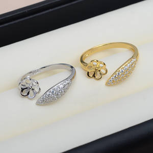 Bague ouverte en argent S925 avec incrustation de plumes, fabrication artisanale, porte-perle vide 8-10 mm, JG5371, taille réglable - Product Image 3