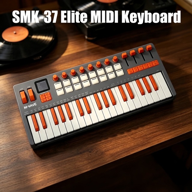 M-VAVE SMK-37 Elite MIDI Keyboard - 37 Key Portable Controller with Built-in Synthesizer & RGB Pads, 16 Pad, 8 Encoders