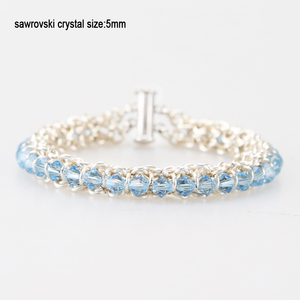 Aguamarina (marzo de) de la columna de cristal de <span class=keywords><strong>Swarovski</strong></span> Chainmaille joyería alambre envuelto pulsera - Product Image 1