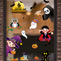 Autocollants statiques pour vitres Halloween : Sorcière de dessin animé, Grim Reaper, Hibou, Fantôme, Maison hantée, Lune, Chauve-souris, Citrouille