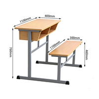 Meubles scolaires pour salle de classe à double terrasse, bureau et chaise d'élève avec plateau en MDF et table intégrée, structure en métal