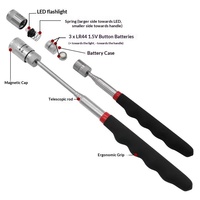 Tige de ramassage magnétique télescopique avec aimant et lumière LED, outil de récupération de pièces métalliques pour usage automobile