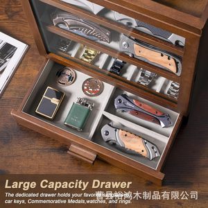 Boîte de rangement pour couteaux en bois massif avec tiroirs, présentoir transparent, boîte de rangement multifonctionnelle pour montres et clés, pour bureau - Product Image 4