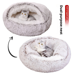 猫と犬のためのソフト暖かい洗える滑り止め布カバー半密閉デザイン冬の固体長方形猫ベッド洞窟 - Product Image 3