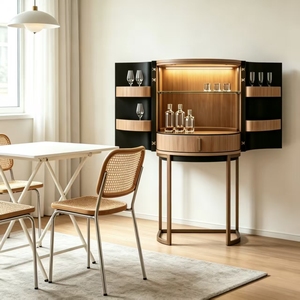 Minimalist Luxury Wine Cabinet with Curved Body and <b>Metal</b> Support for Contemporary Residential Q Are You Trading Company or Q - Product Image 1