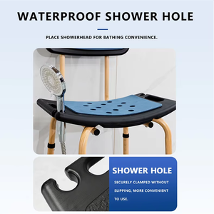 Chaise de bain haut de gamme en alliage d'aluminium à grain de bois, capacité de charge de 330 lb, chaises antidérapantes pour personnes âgées, chaise de douche noire - Product Image 2
