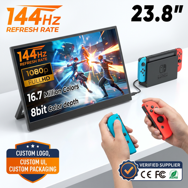 LumiCreate 23.8 Inch 144Hz LCD HDR Built-in Speaker Portable Monitor FHD IPS Type C Gaming VESA Mount Adjustable Kickstand
