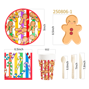 DAMAI - Juego de Platos, Vasos y Servilletas de Papel con Diseño de Hombre de Jengibre Sonriente para Fiestas Navideñas - Product Image 5