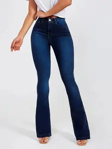 Celana jins kaki lebar kustom stok grosir, lot ukuran Plus Jeans Wanita desain campur dan ukuran campur jeans kualitas tinggi/